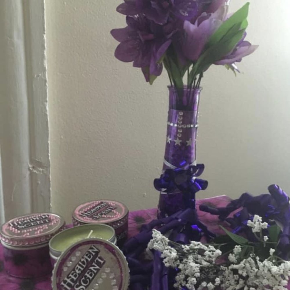 Heavenlee-Scent, Amethyst purple luv flowery vase